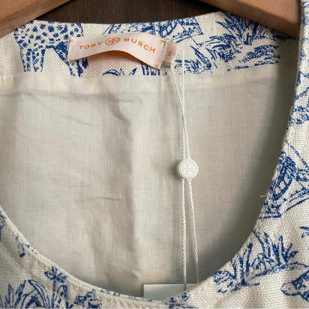 TORY BURCH Blue and White Safari print Buttoned down Dress NWT - Picture 4 of 10
